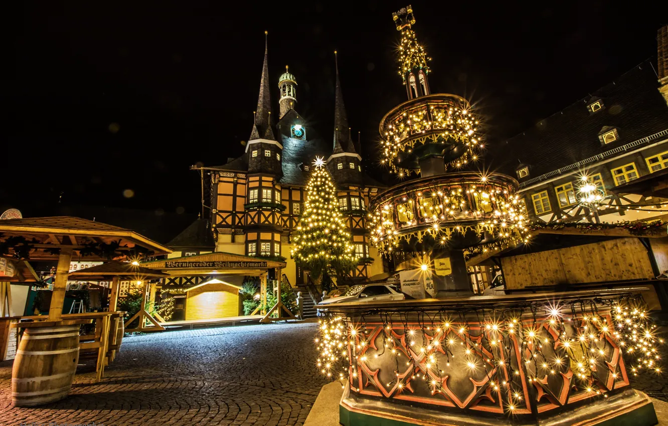 Photo wallpaper night, lights, holiday, new year, home, Christmas, Germany, area