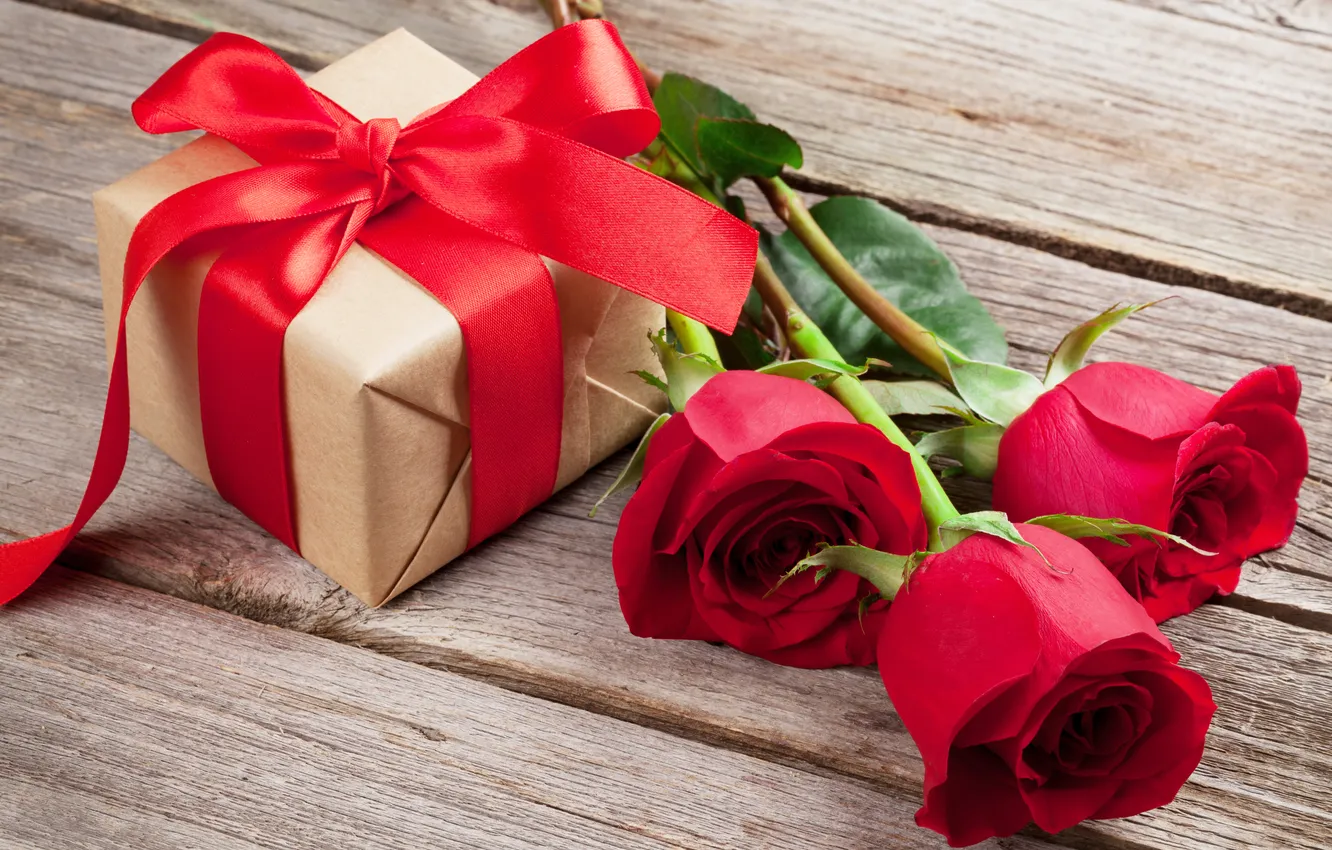 Photo wallpaper love, flowers, gift, romance, roses, love, Valentine's day, wood