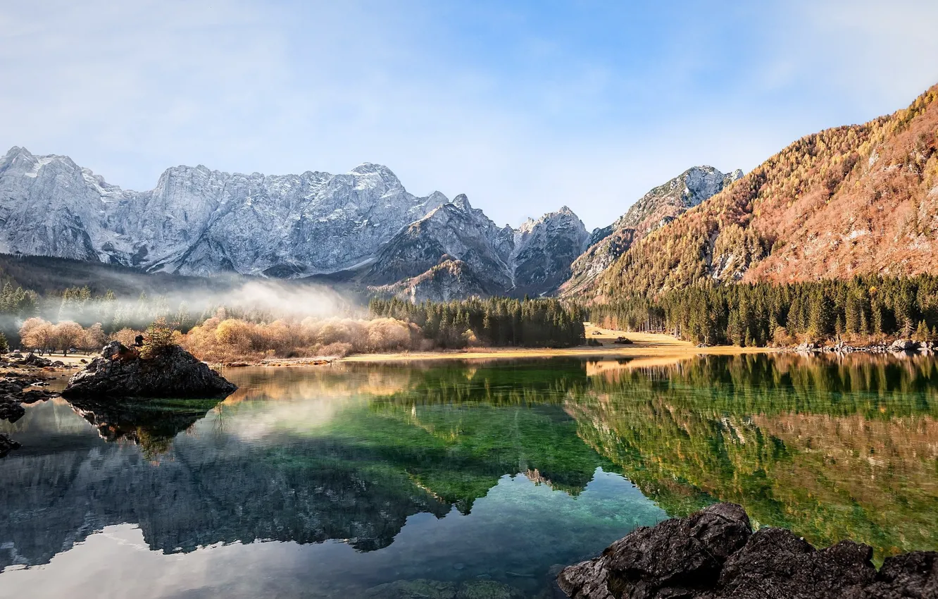 Photo wallpaper the sky, mountains, lake, reflection