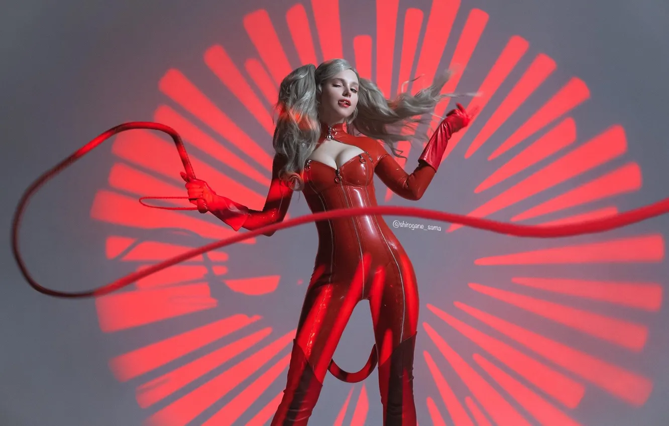 Photo wallpaper cleavage, model, women, blonde, gloves, latex, video games, Person 5