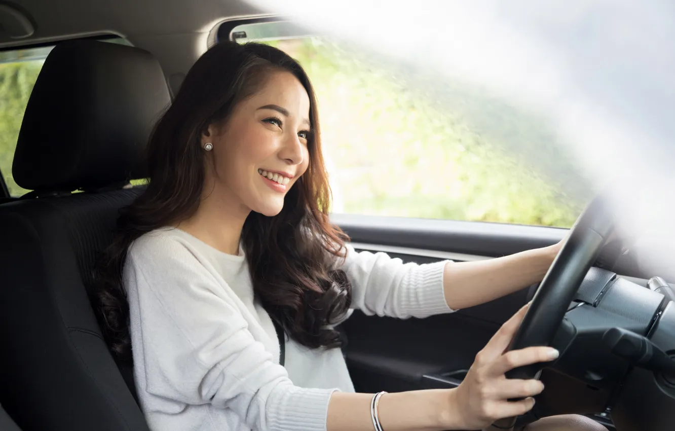 Photo wallpaper car, woman, Driver, asian