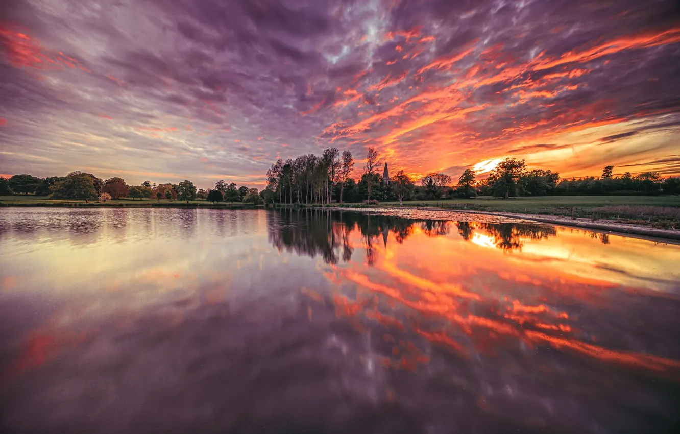Photo wallpaper sunset, nature, lake