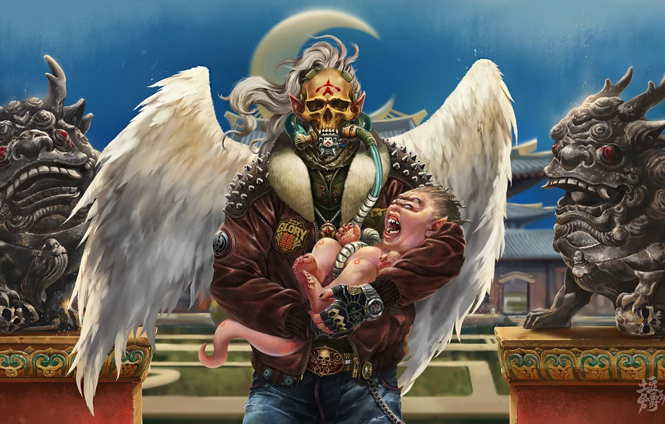 Photo wallpaper children, fiction, Asia, figure, wings, monster, the demon, art