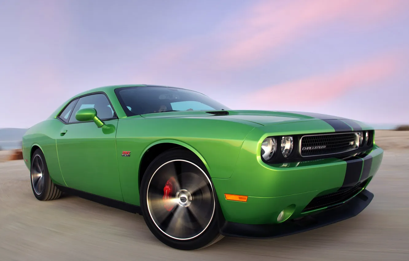 Photo wallpaper The sky, Clouds, Auto, Road, Green, Speed, Dodge, Muscle