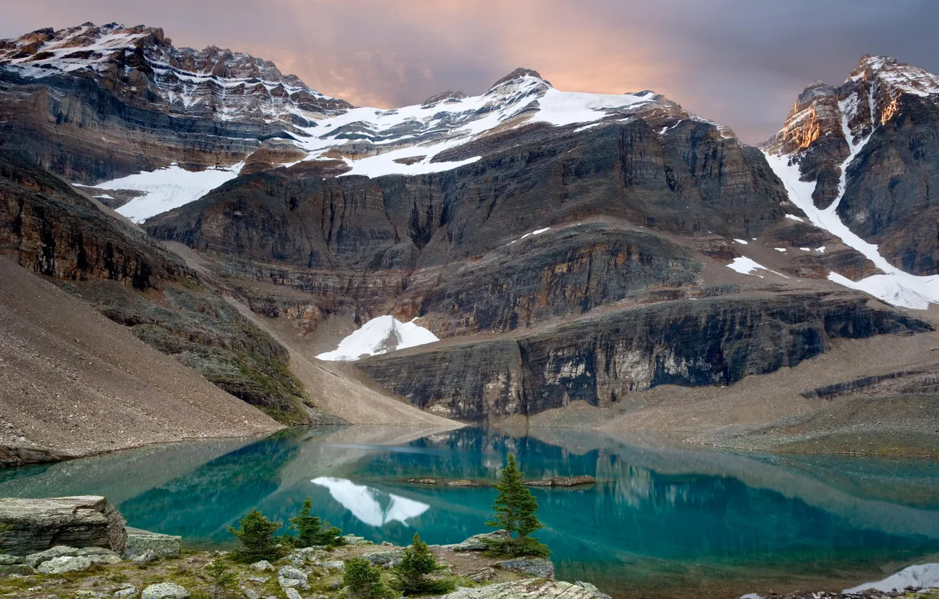 Photo wallpaper water, snow, landscape, mountains