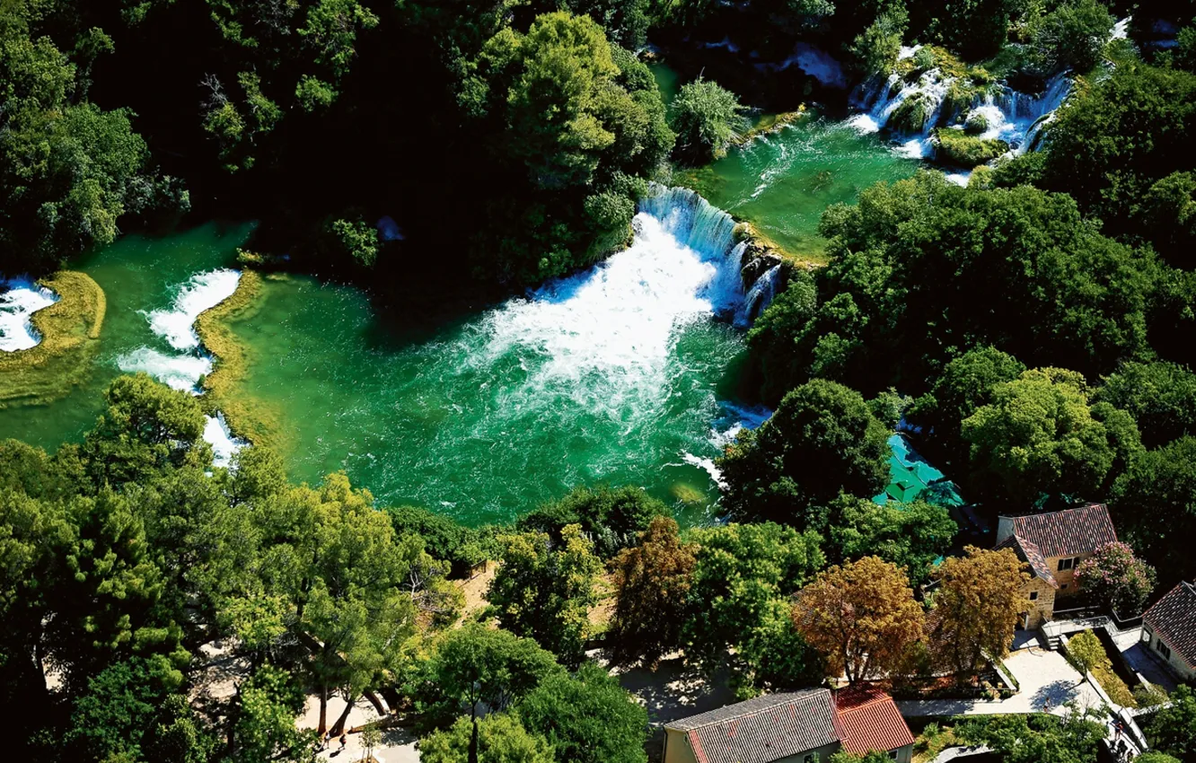 Photo wallpaper river, home, waterfalls, Croatia, Krk