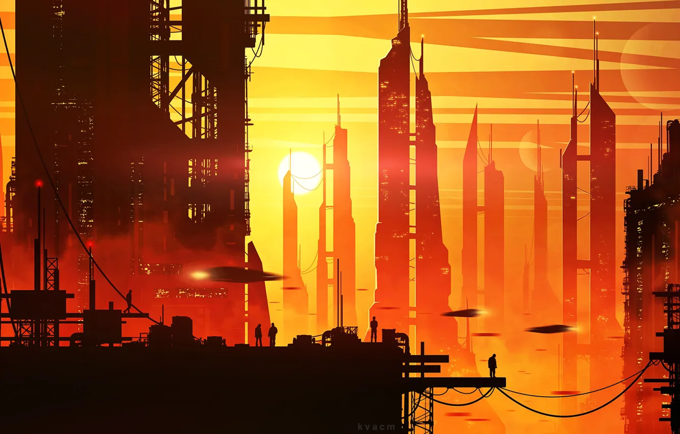 Photo wallpaper sunset, the city, future, people, silotee, by kvacm