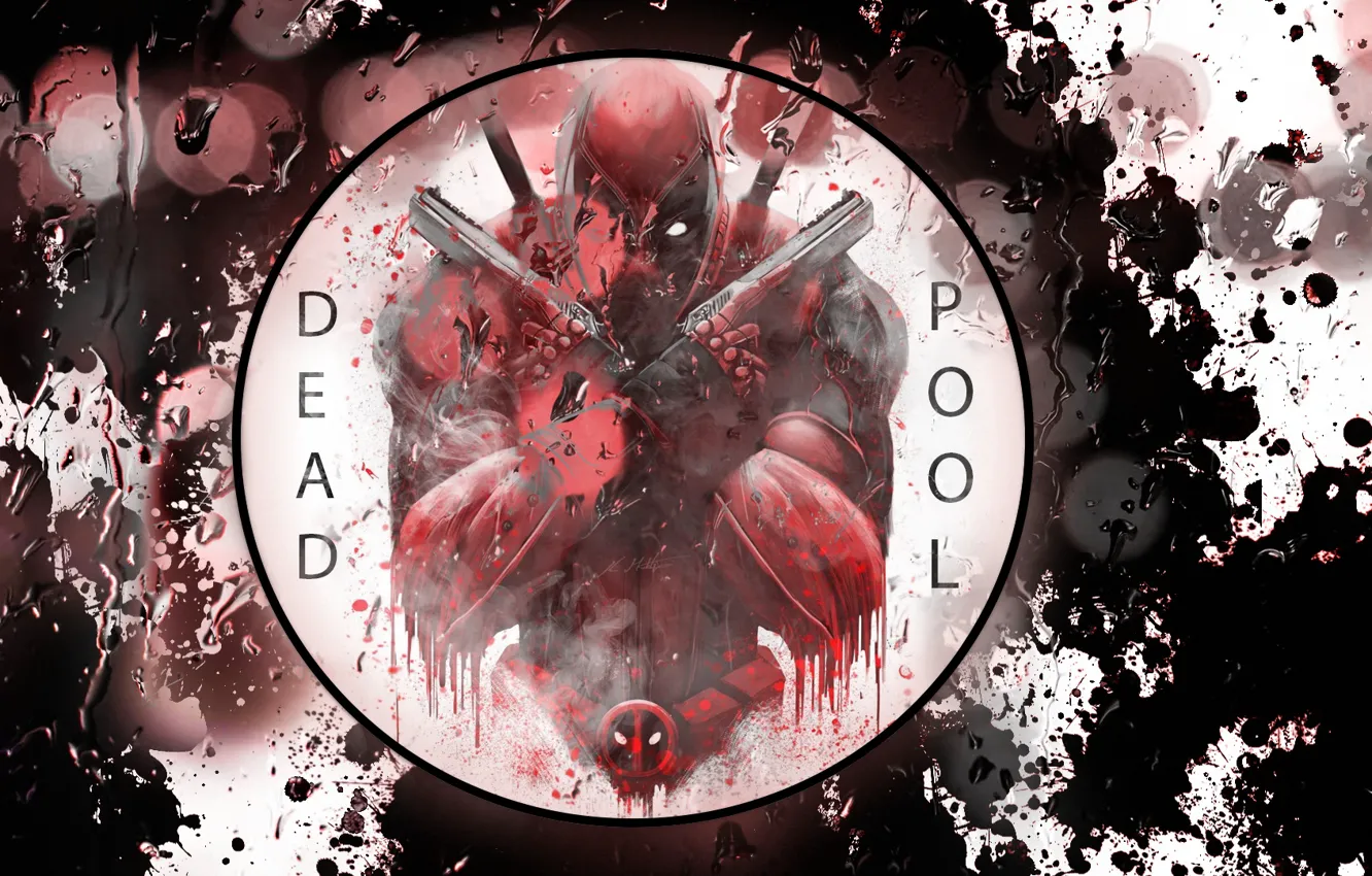 Photo wallpaper red, rain, Deadpool, Marvel, Deadpool, Comics, Deadpool 2