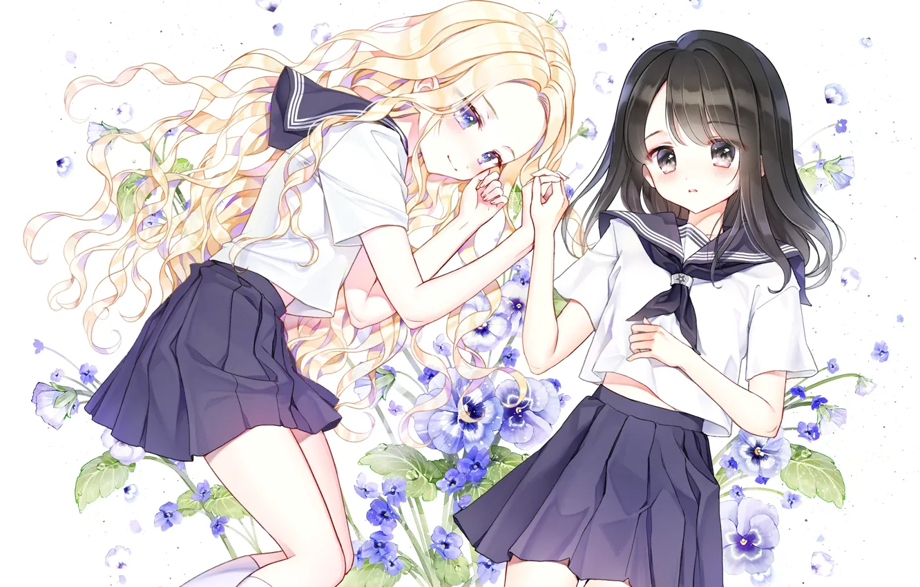 Photo wallpaper flowers, girls, anime