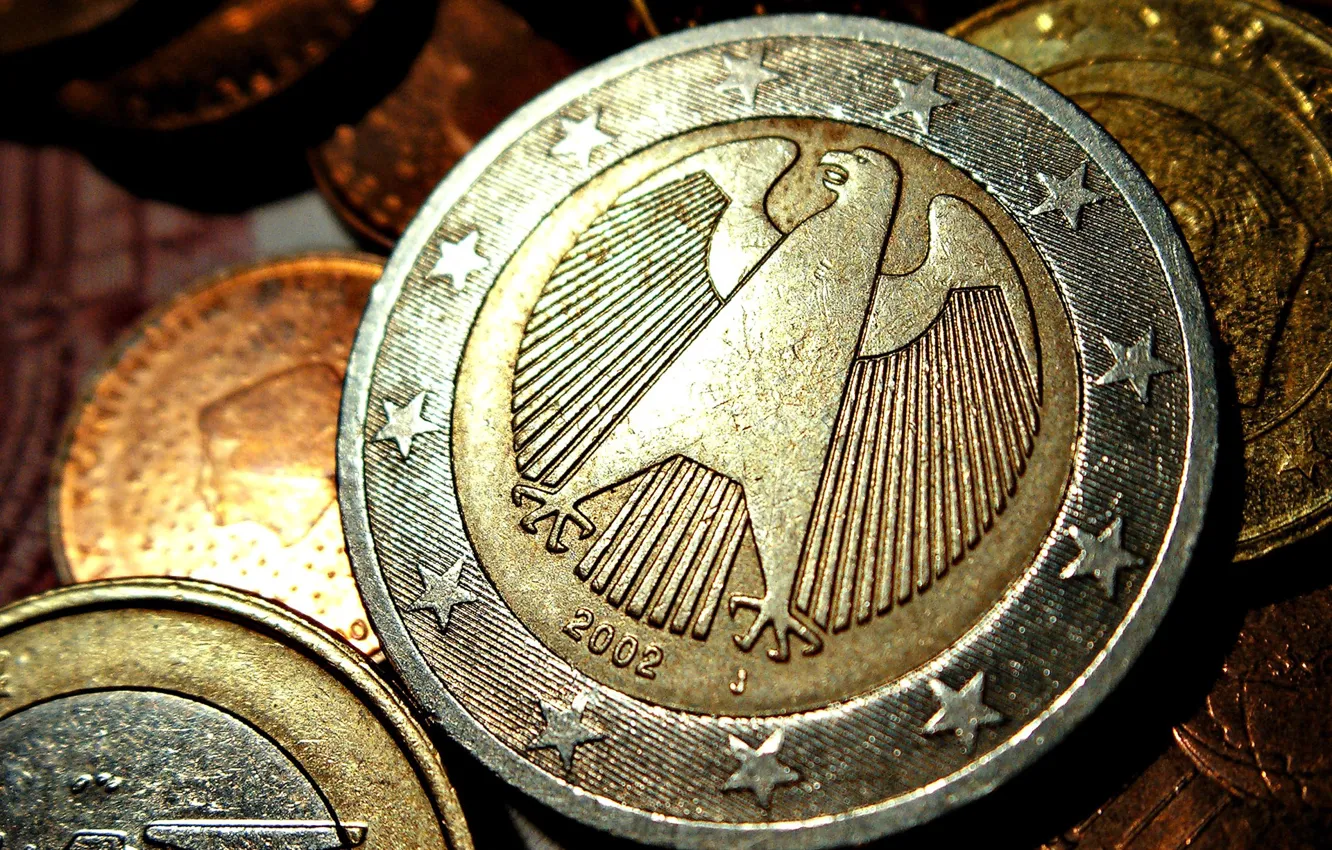 Photo wallpaper Coins, Coins, German, Euro, Euro