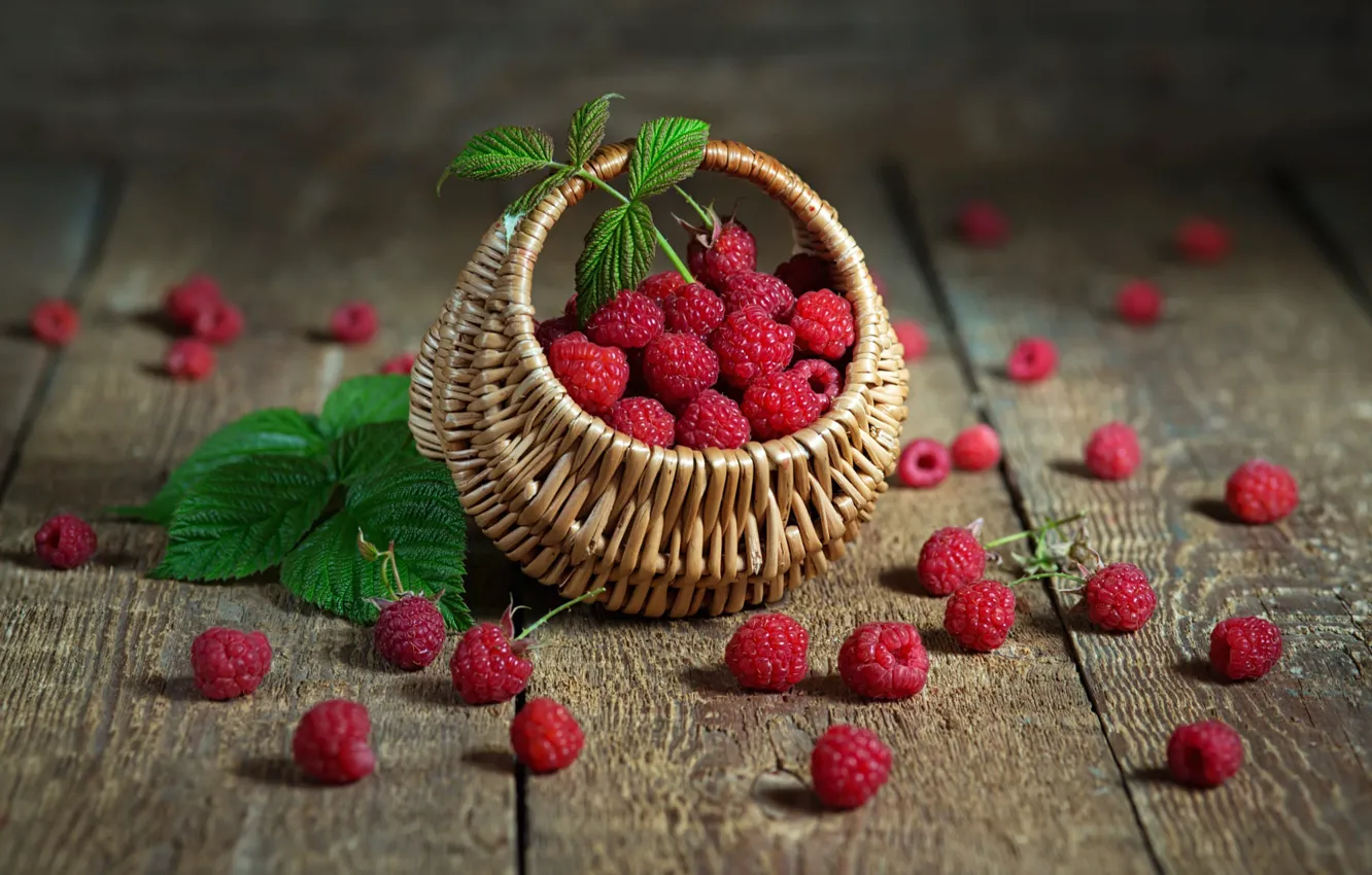 Photo wallpaper berries, raspberry, Board, placer, basket