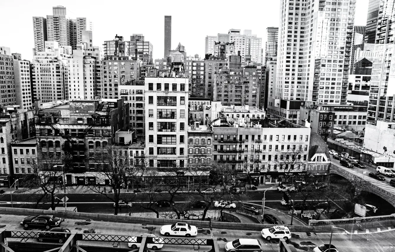 Photo wallpaper USA, United States, cars, bridge, New York, Manhattan, NYC, New York City