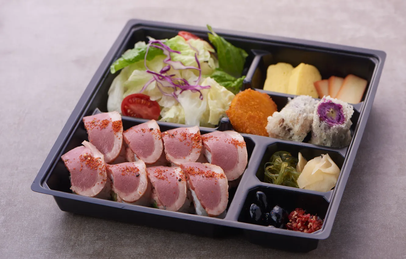 Photo wallpaper meat, set, salad, cuts, tofu