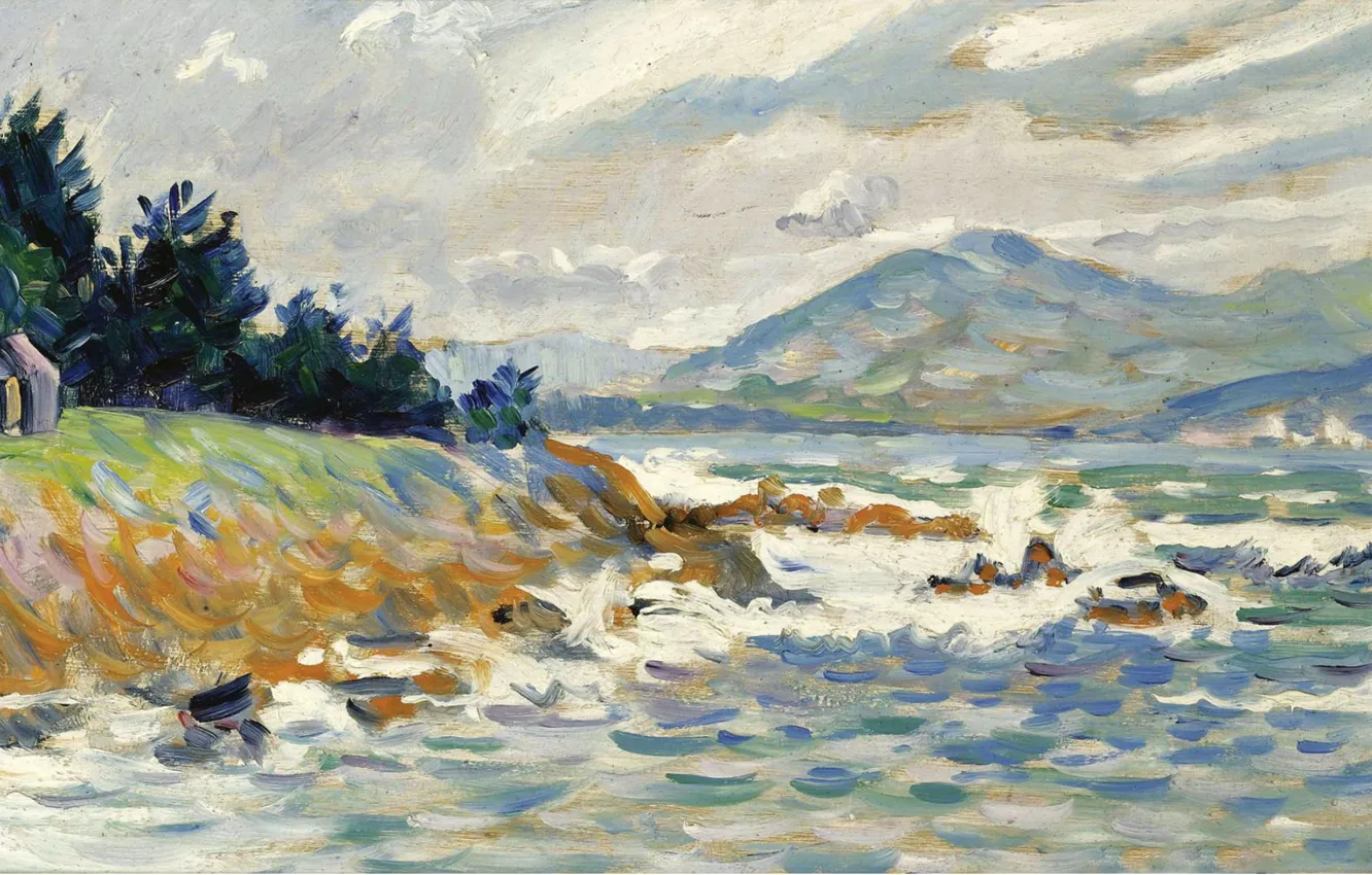Photo wallpaper landscape, picture, 1895, Paul Signac, Paul Signac, Saint-Tropez. A Gust Of The East Wind