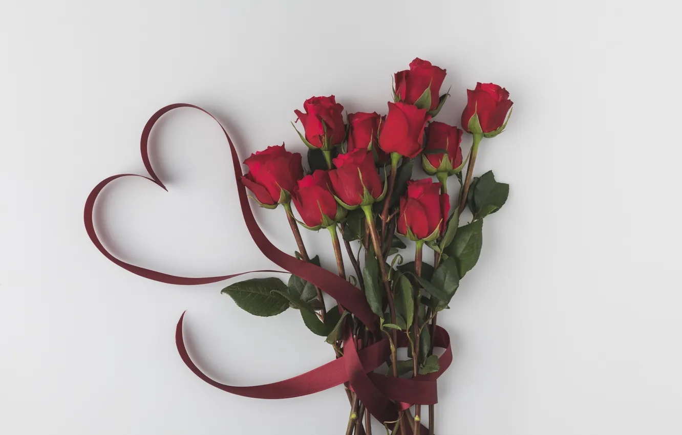 Photo wallpaper flowers, bouquet, tape, Roses, buds, heart