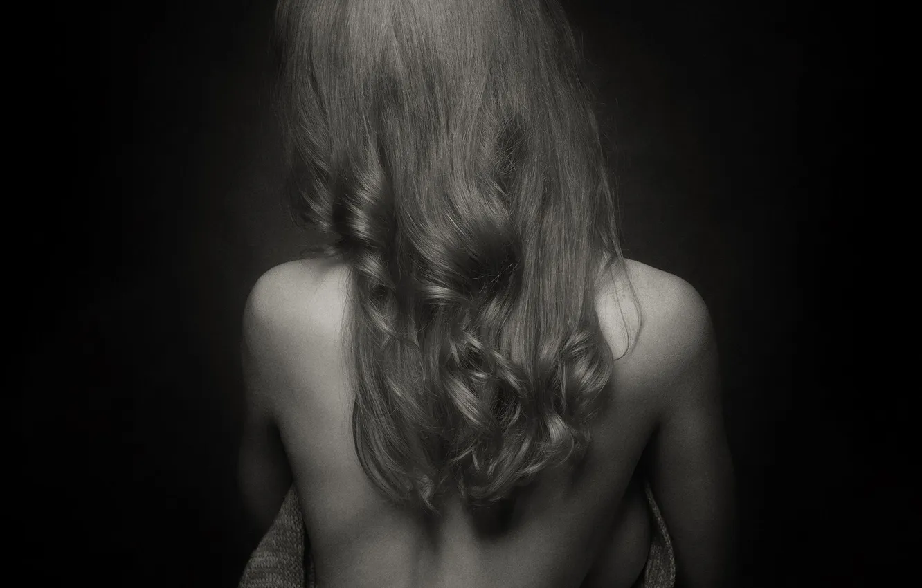 Photo wallpaper back, black and white, monochrome, long hair, Zachary