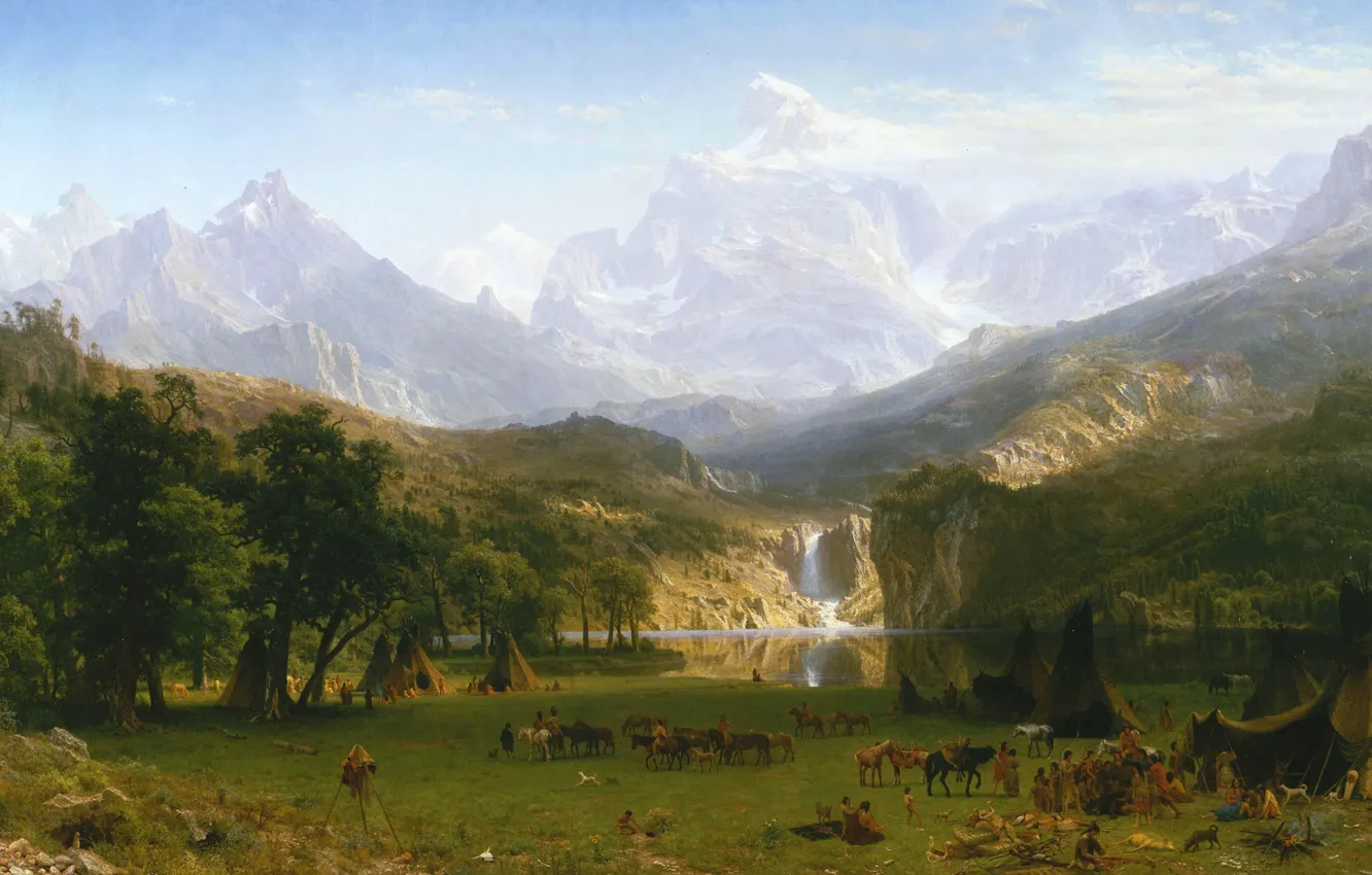 Photo wallpaper landscape, picture, Albert Bierstadt, Of the rocky mountains. Peak Lender