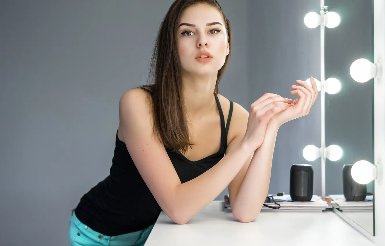 Photo wallpaper look, face, pose, hair, figure, Anastasia, light bulb, cutie