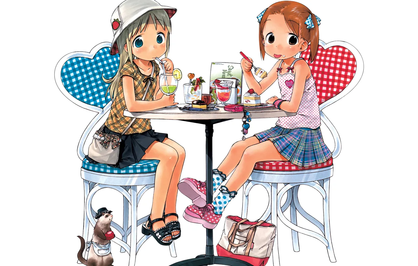 Photo wallpaper girls, anime, art, cafe, cake, Strawberry marshmallow, Ichigo Mashimaro