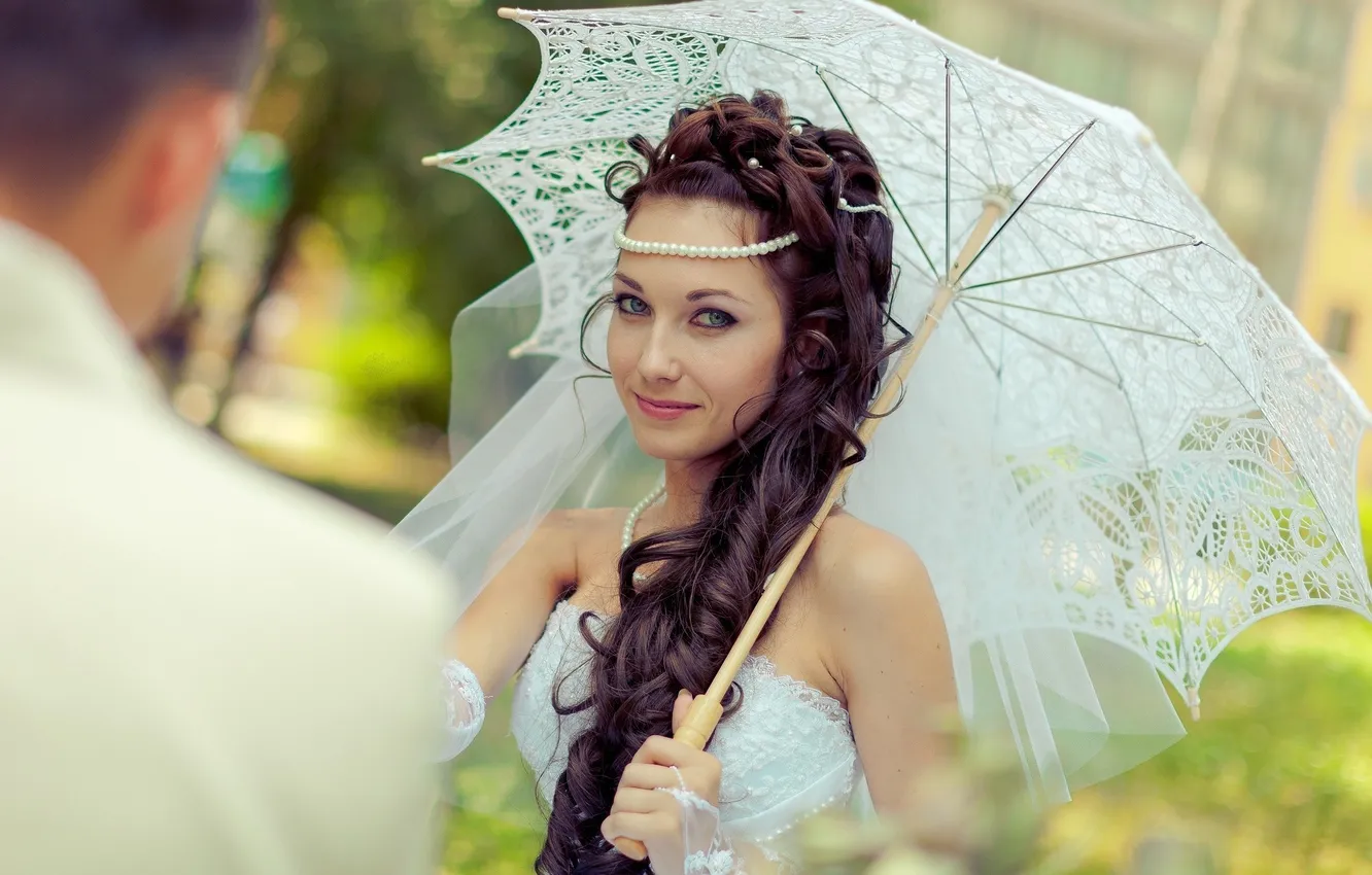 Photo wallpaper girl, umbrella, umbrella, the bride