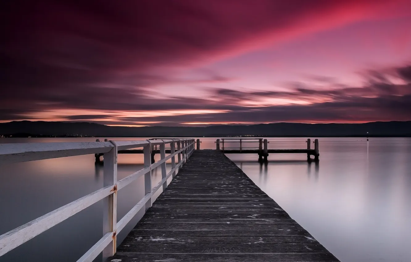 Photo wallpaper landscape, night, bridge, lake