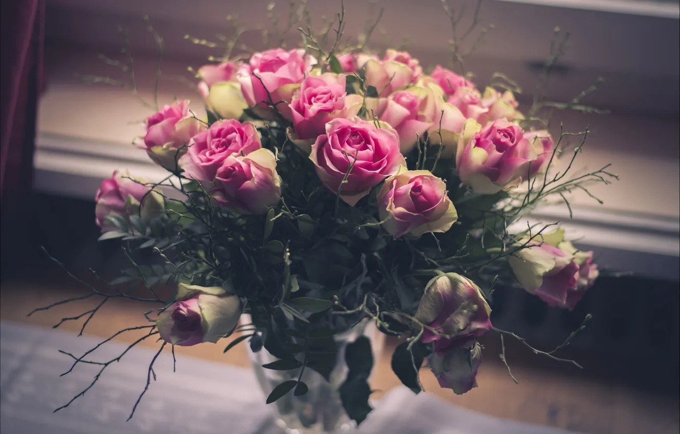 Photo wallpaper flowers, roses, bouquet