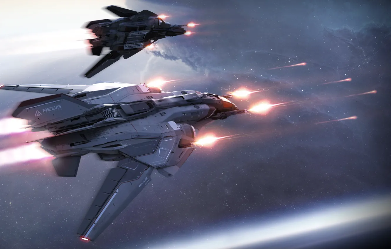 Photo wallpaper space, lights, transport, two, shot, game, the plane, volley