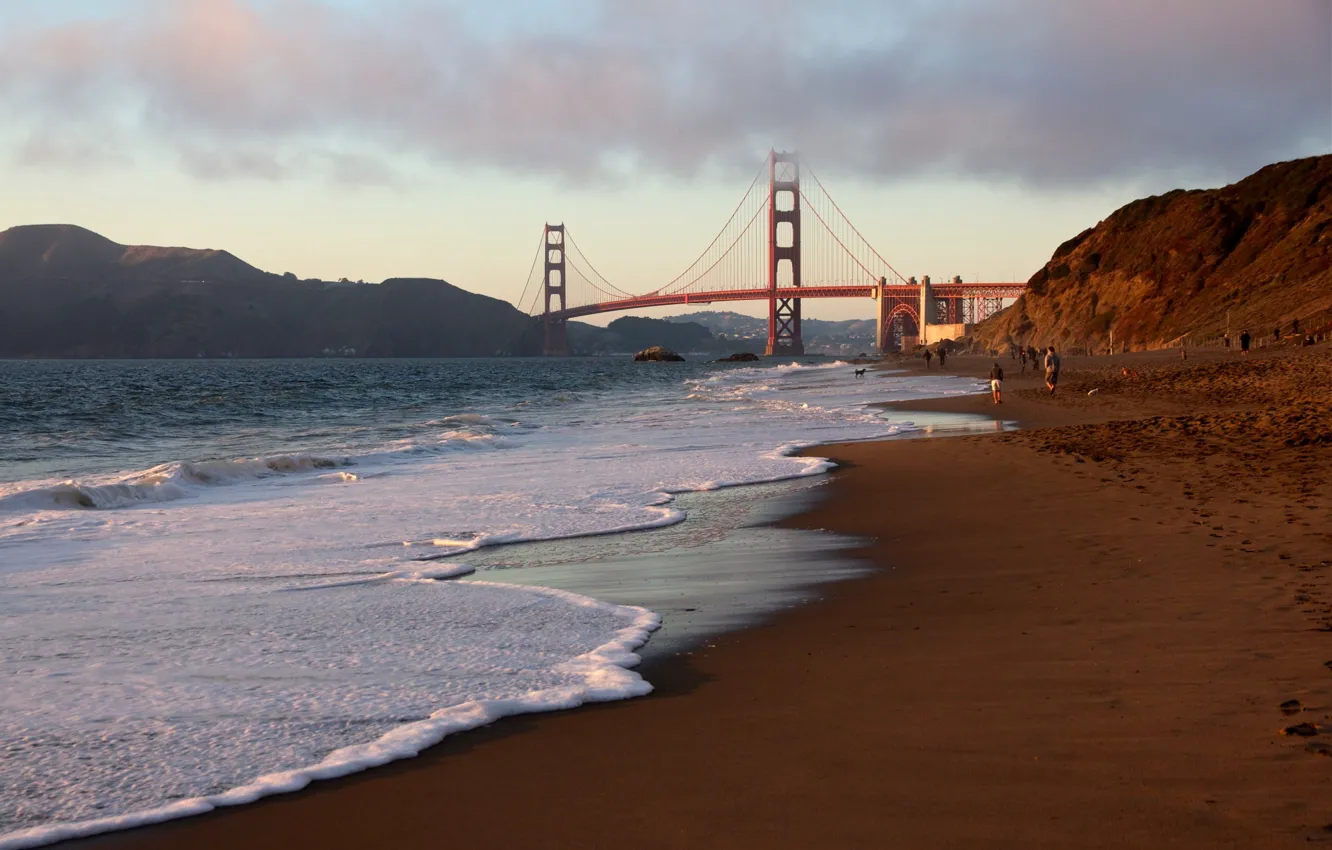 Photo wallpaper CA, San Francisco, Golden Gate Bridge, beach, California, San Francisco, usa