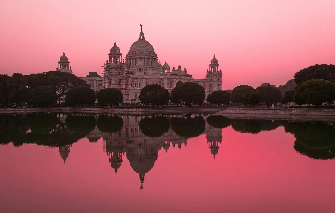 Photo wallpaper sunset, the city, lake, India, temple