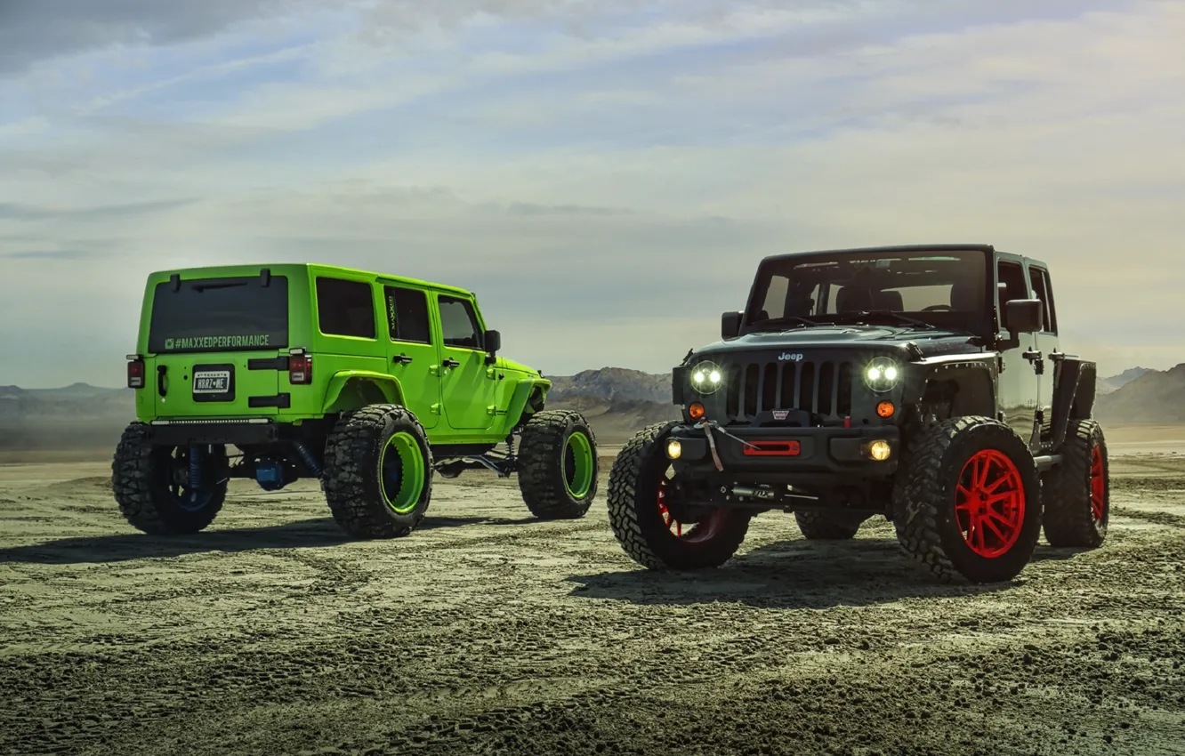 Photo wallpaper Green, Black, Forged, Custom, Wrangler, Jeep, Wheels, Track