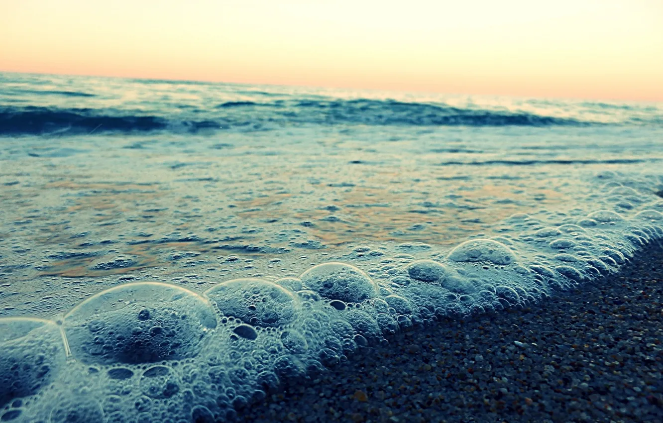 Photo wallpaper sea, wave, water, macro, nature, bubbles