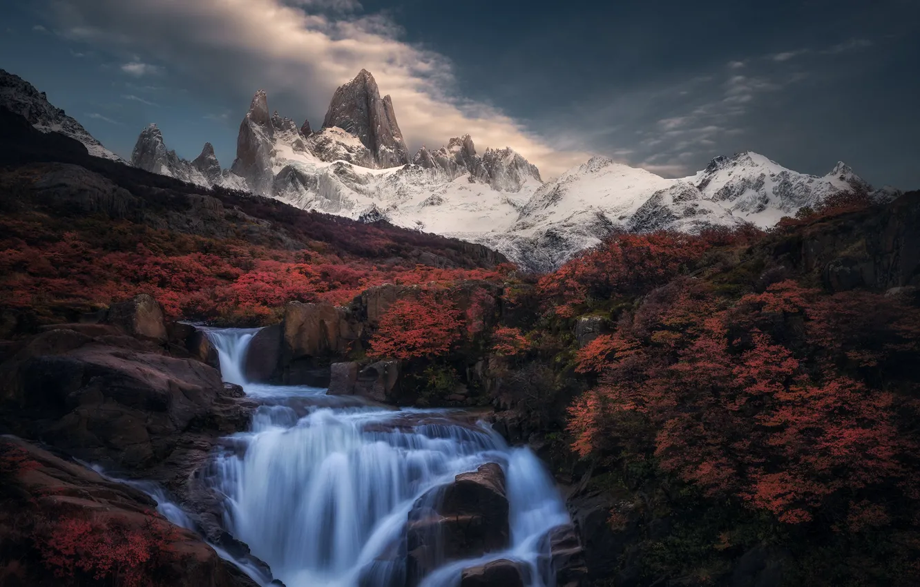 Photo wallpaper autumn, mountains, stream, waterfall, river, cascade, Argentina, Argentina