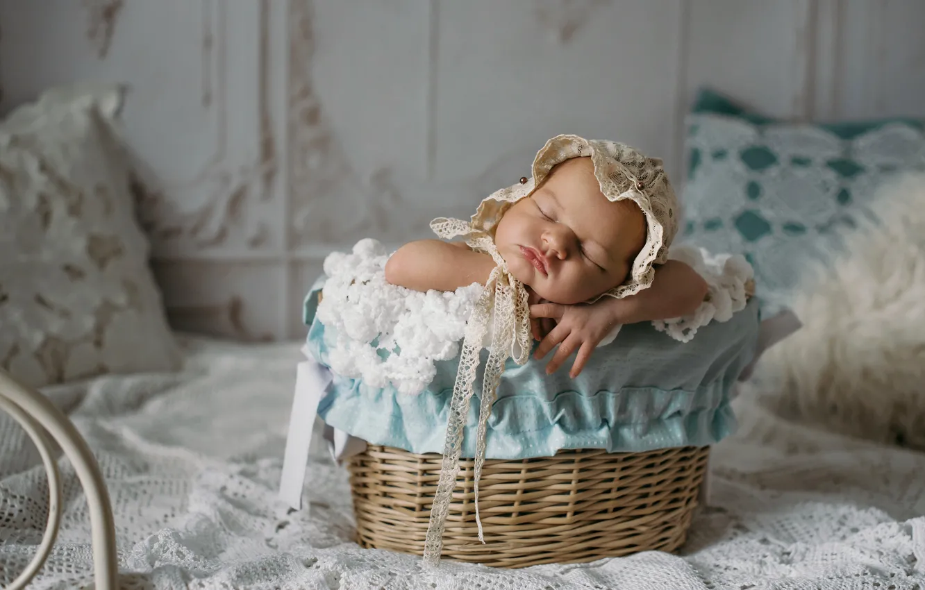 Photo wallpaper basket, sleep, girl, baby, child, baby, Chase Anna
