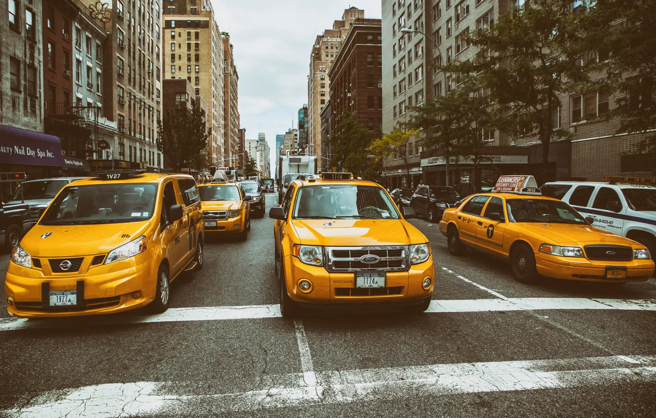 Photo wallpaper Manhattan, New York City, street, Taxi