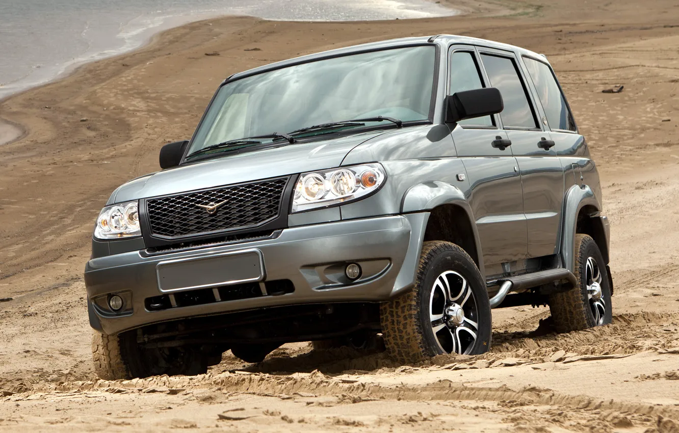 Photo wallpaper sand, background, shore, SUV, the roads, car, 4x4, off-road