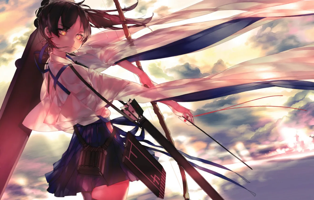 Photo wallpaper girl, weapons, anime, bow, art, arrows, kantai collection, kaga