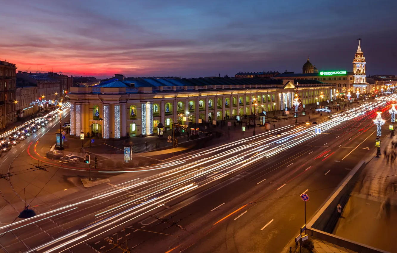 Photo wallpaper lights, street, the evening, Peter, Saint Petersburg, Russia, Russia, SPb