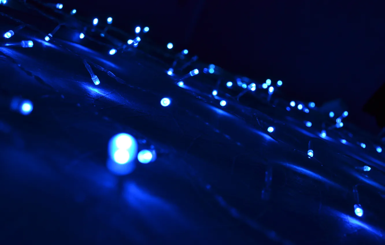 Photo wallpaper macro, blue lights, garland