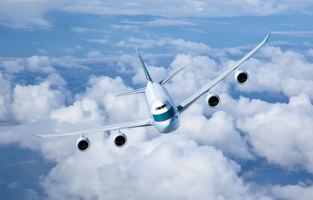 Photo wallpaper The sky, Clouds, Flight, Cargo, In The Air, Flies, Cathay Pacific, Boeing 747