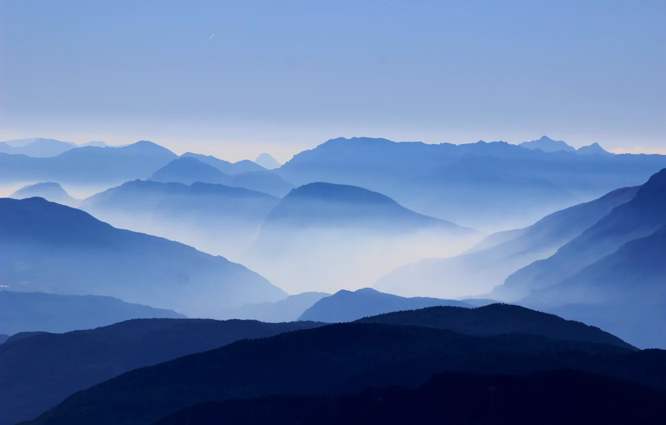 Photo wallpaper Italy, blue, mountains, fog, hills, Black Horn