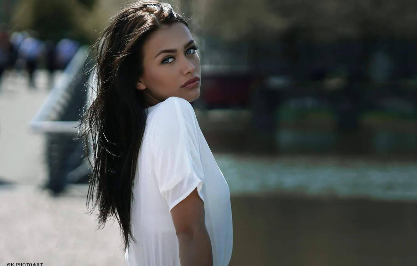 Photo wallpaper look, girl, hair, portrait, brunette, Günni Cologne