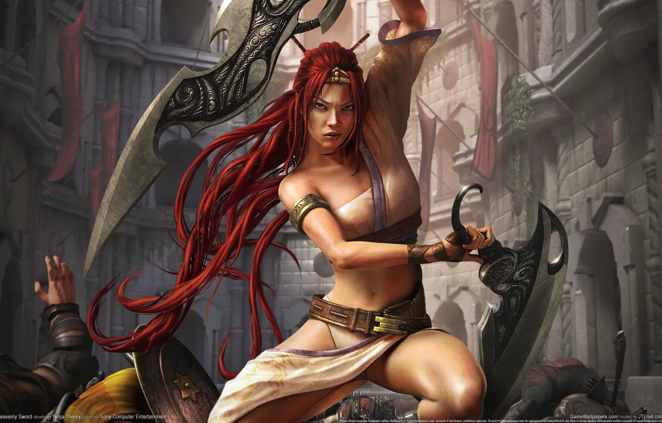 Photo wallpaper girl, the city, warrior, Heavenly Sword