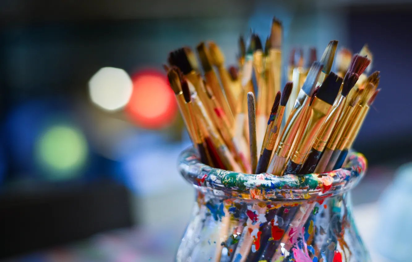 Photo wallpaper paint, Bank, brush, a lot, brush, bokeh