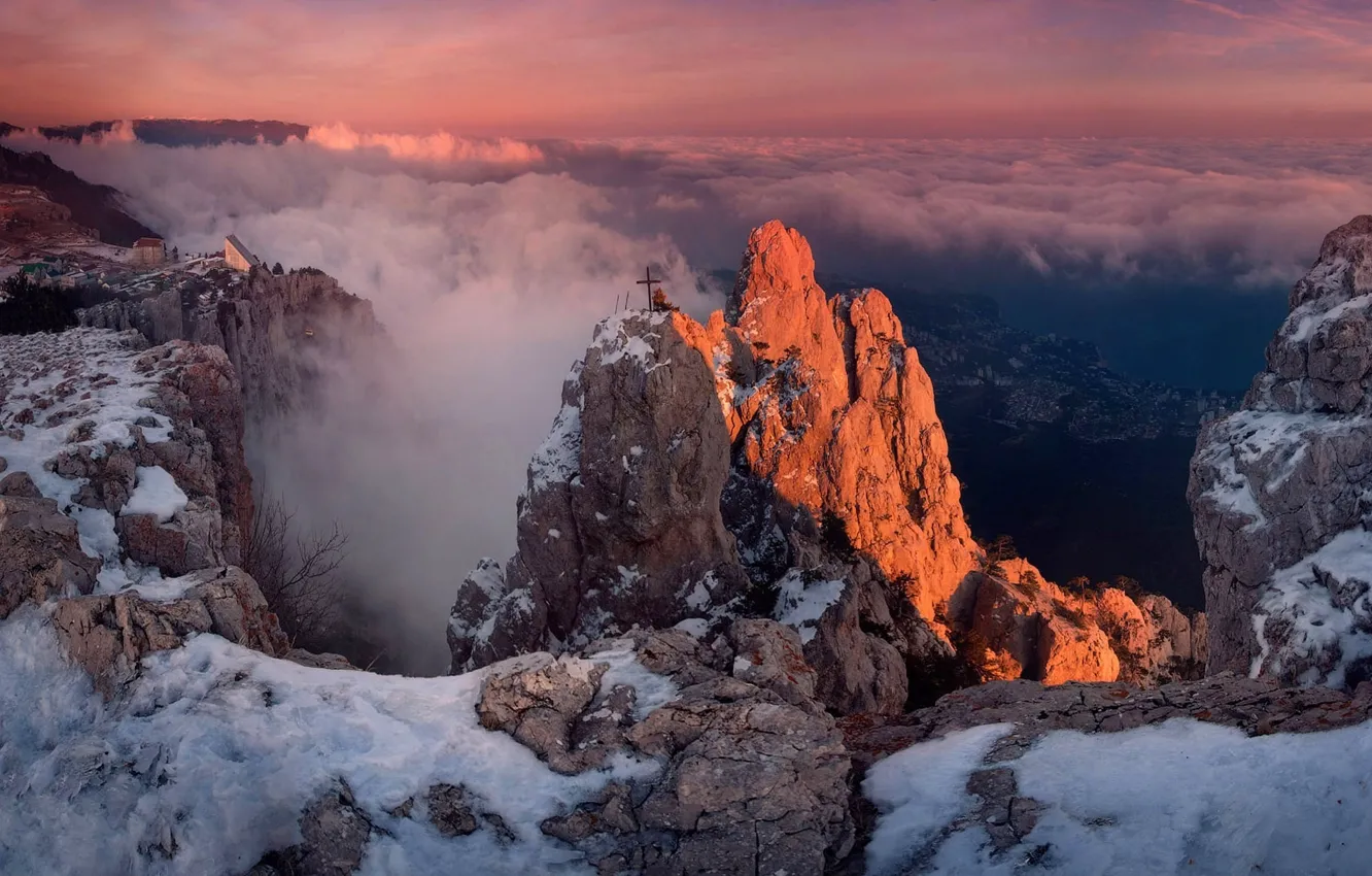 Photo wallpaper winter, clouds, mountains, Crimea, AI-Petri, Yalta, Gaspra