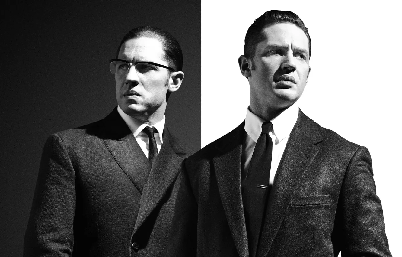 Photo wallpaper black and white, brothers, poster, Legend, crime, Gemini, Legend, Tom Hardy