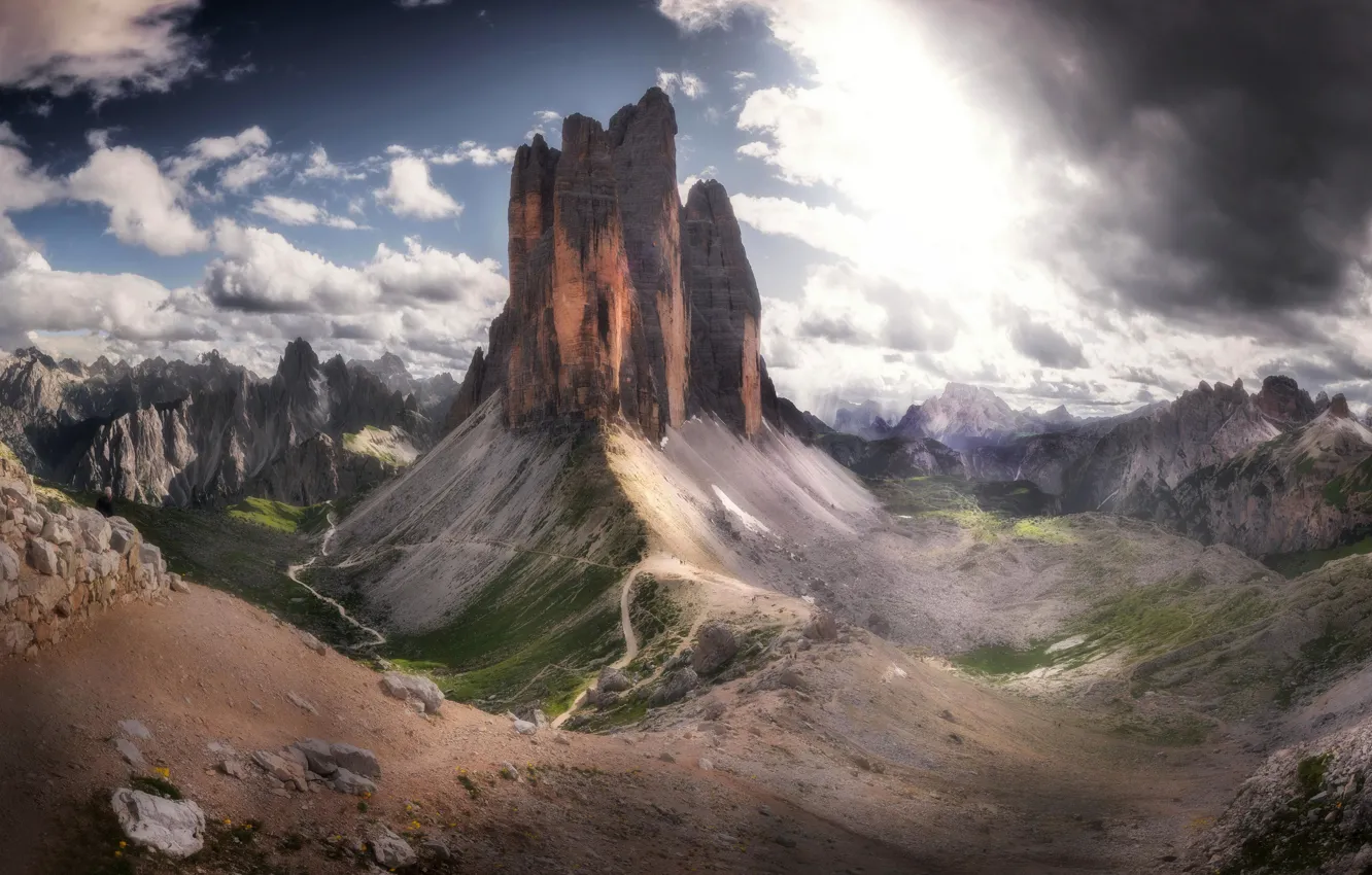 Photo wallpaper sky, landscape, Italy, nature, mountains, clouds, rocks, stones