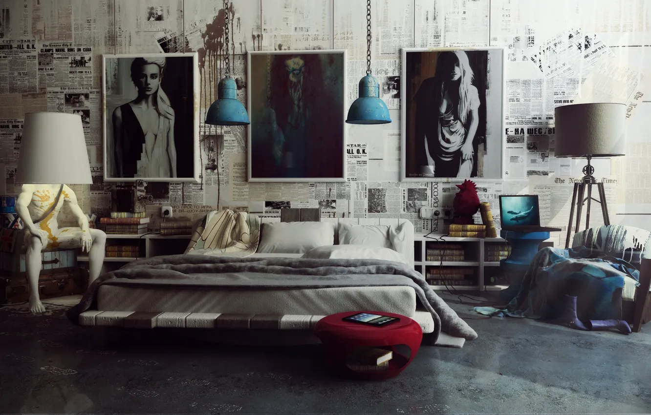 Photo wallpaper portrait, chain, newspaper, the room, Unfinished repair