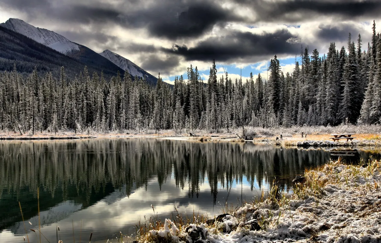 Photo wallpaper landscape, mountains, lake