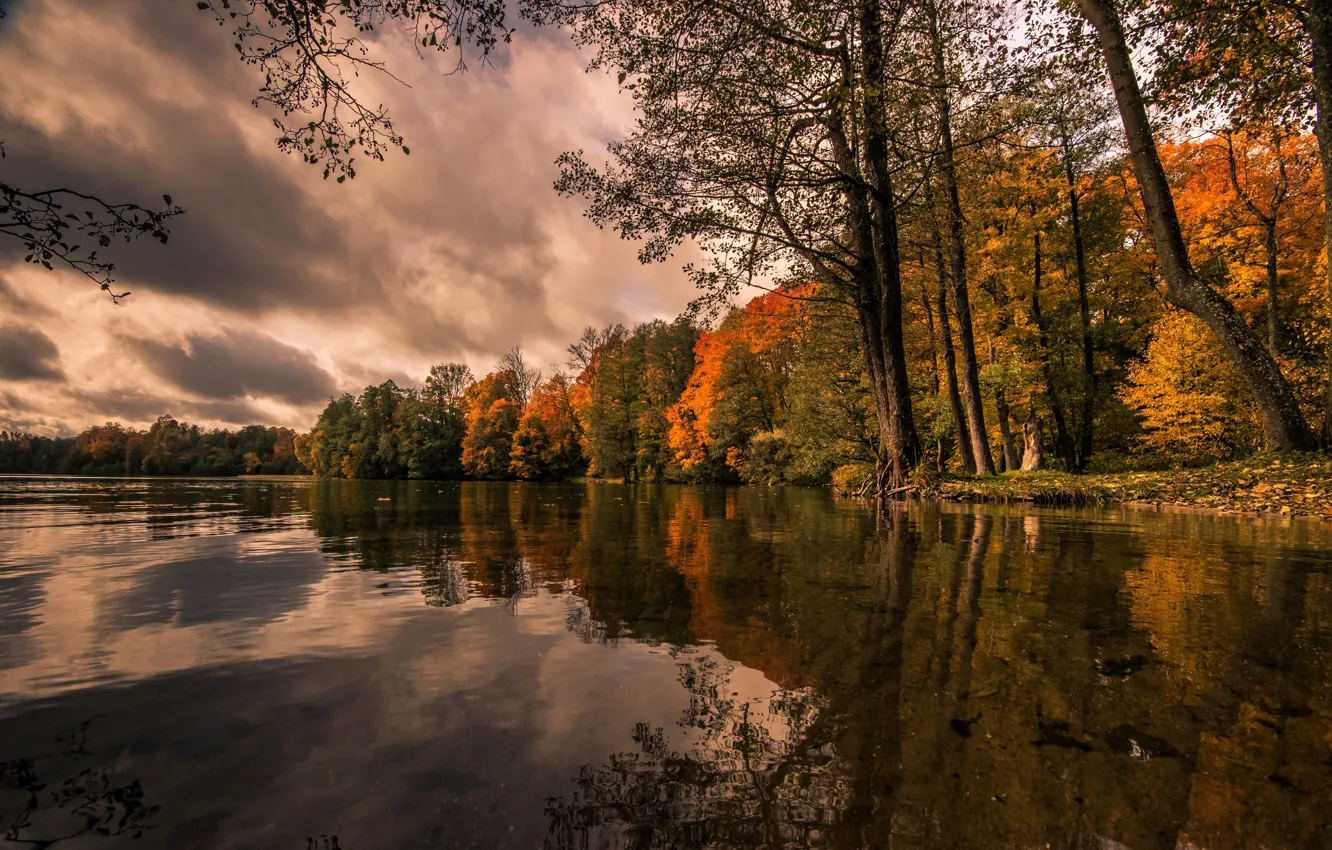 Photo wallpaper autumn, lake, Poland, Lake Hancza