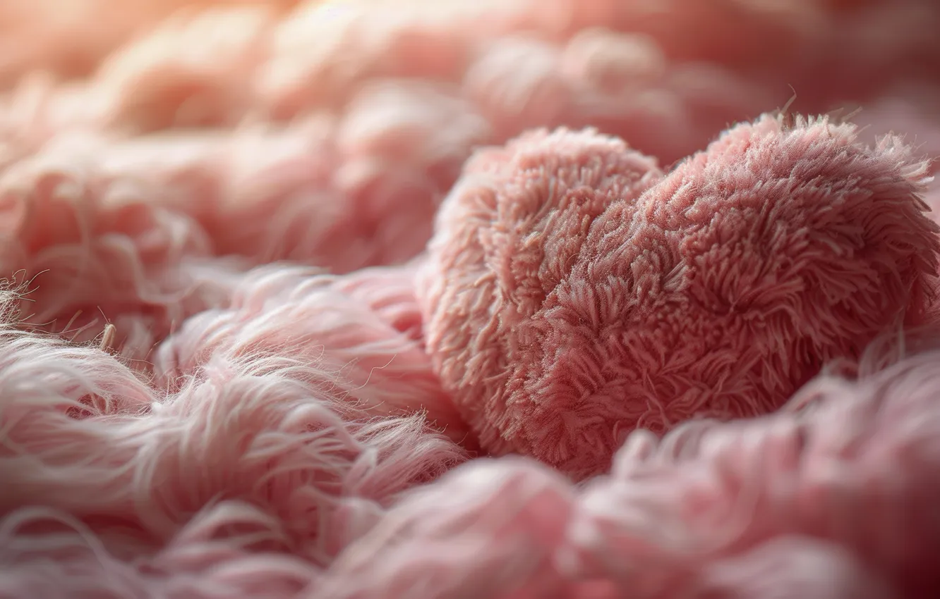 Photo wallpaper holiday, heart, pile, hearts, fur, plush, pink background, Valentine's day